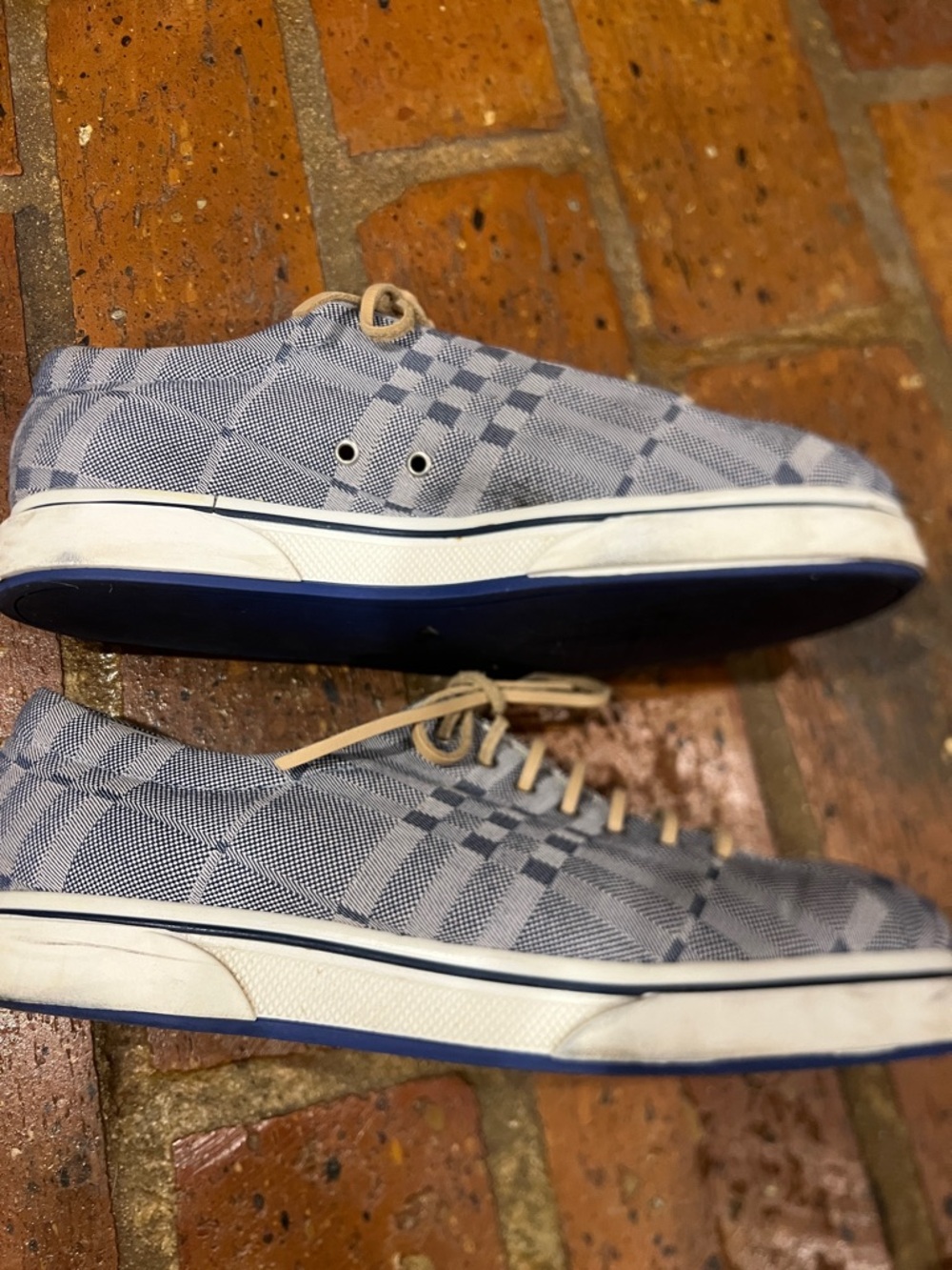 Burberry Unisex Blue Check Canvas Sneakers with Tan Laces - Picture 4 of 13